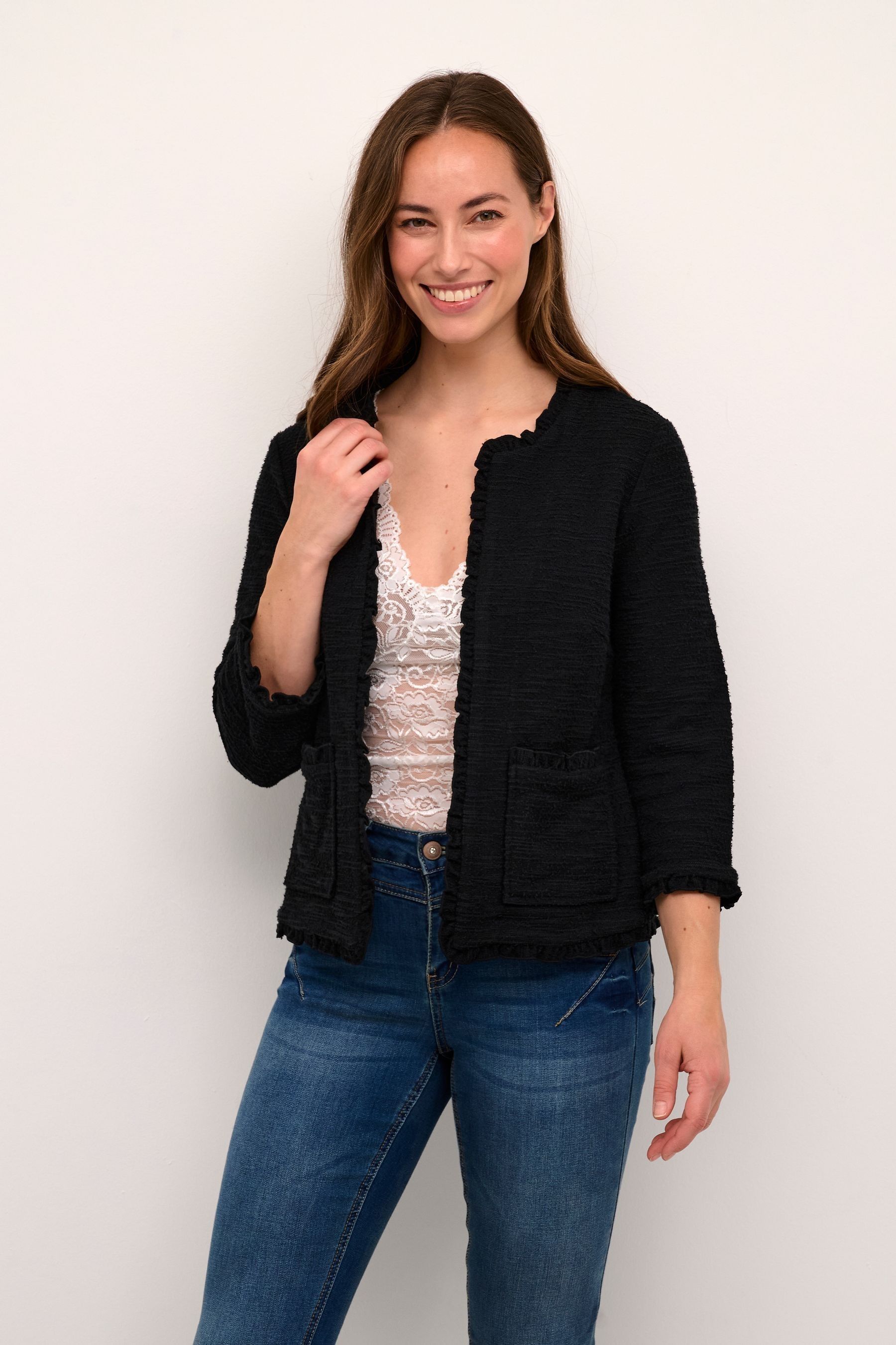 Buy Cream Mellie Black Open Front 3 4 Sleeve Cardigan from the Next UK online shop