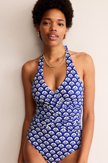 Boden Blue Levanzo Ruched Halter Swimsuit