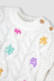 JoJo Maman Bébé Cream Girls' Cable Knit Jumper With Embroidered Flowers - Image 3 of 3