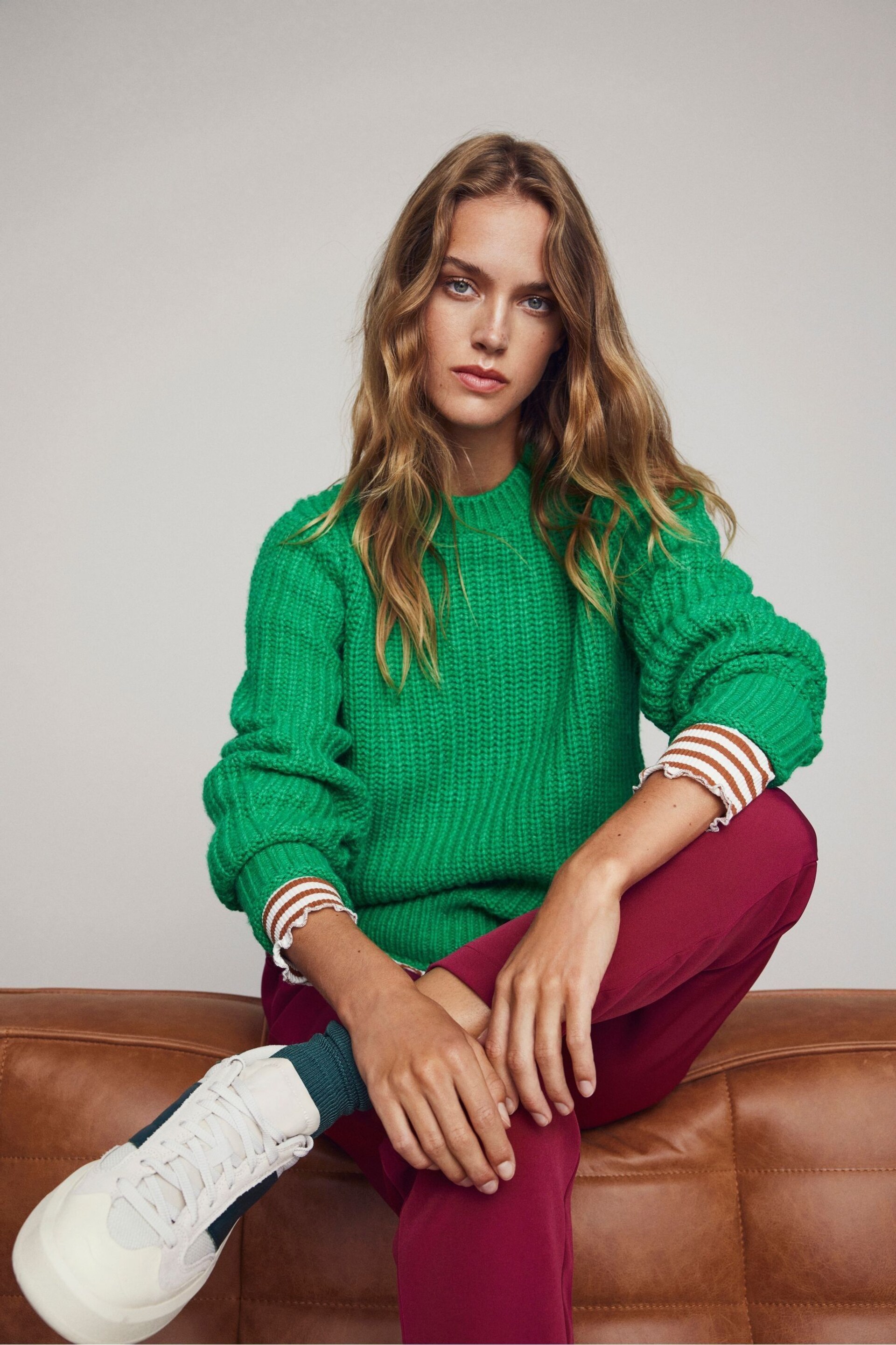 VILA Green Round Neck Cosy Knitted Jumper - Image 1 of 2