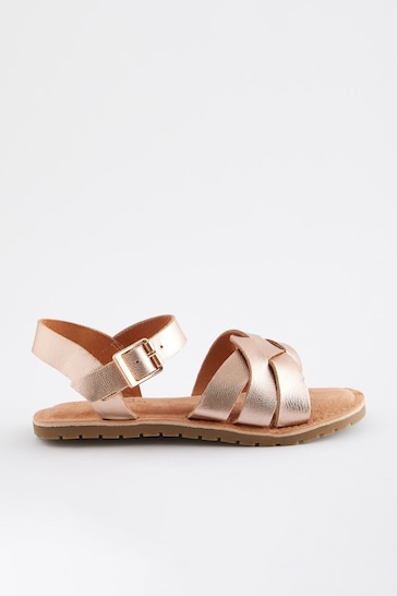 Rose Gold Standard Fit (F) Leather Woven Sandals