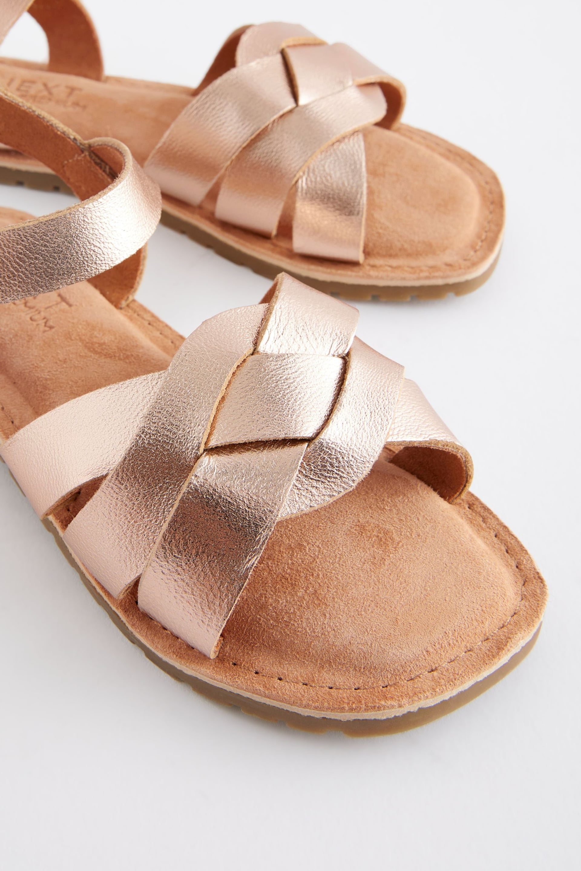 Rose Gold Standard Fit (F) Leather Woven Sandals - Image 4 of 5