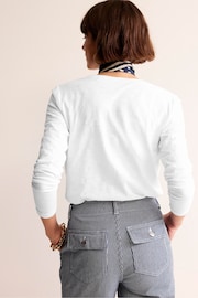 Boden White Cotton V-Neck Long Sleeve Top - Image 2 of 5