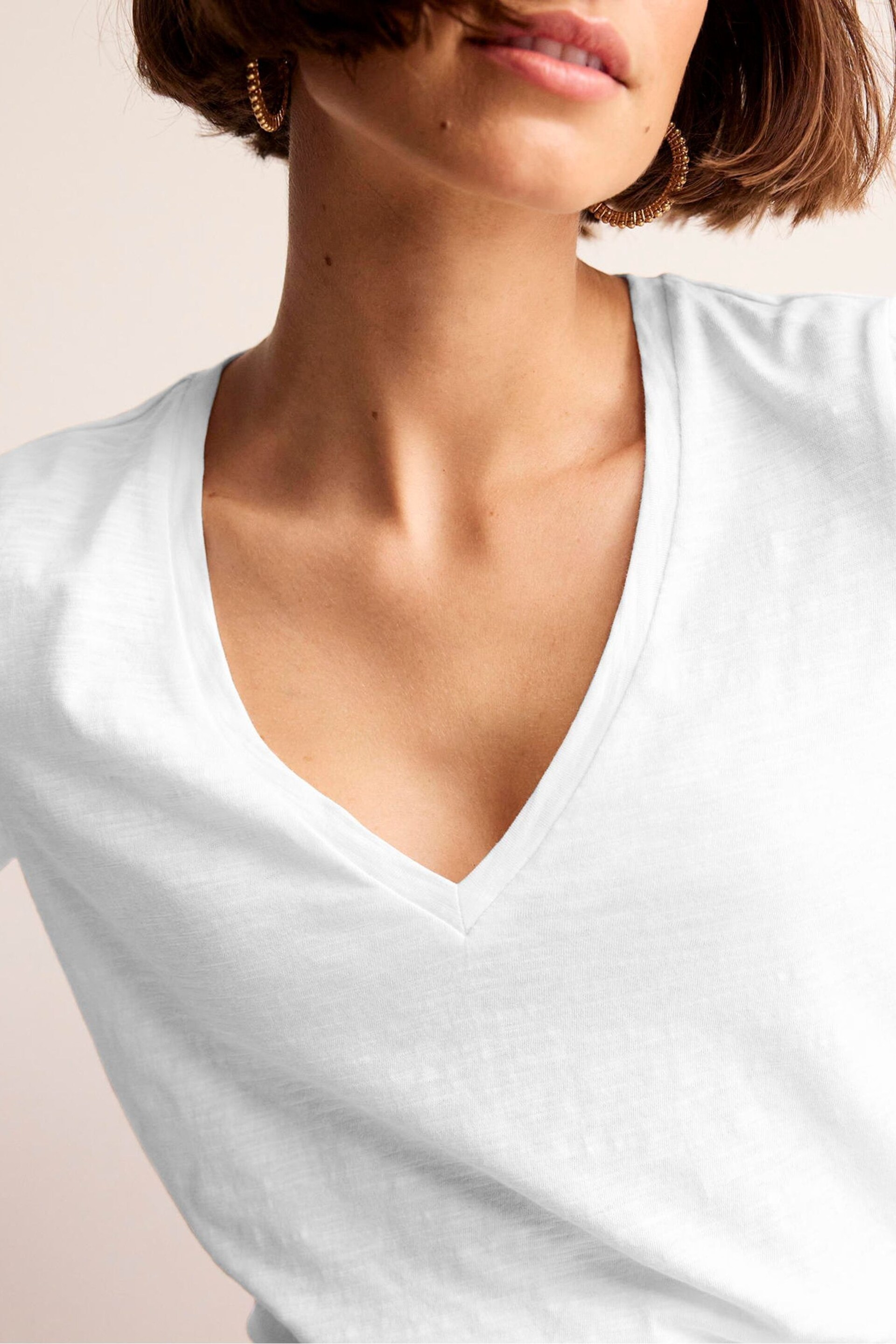 Boden White Cotton V-Neck Long Sleeve Top - Image 4 of 5