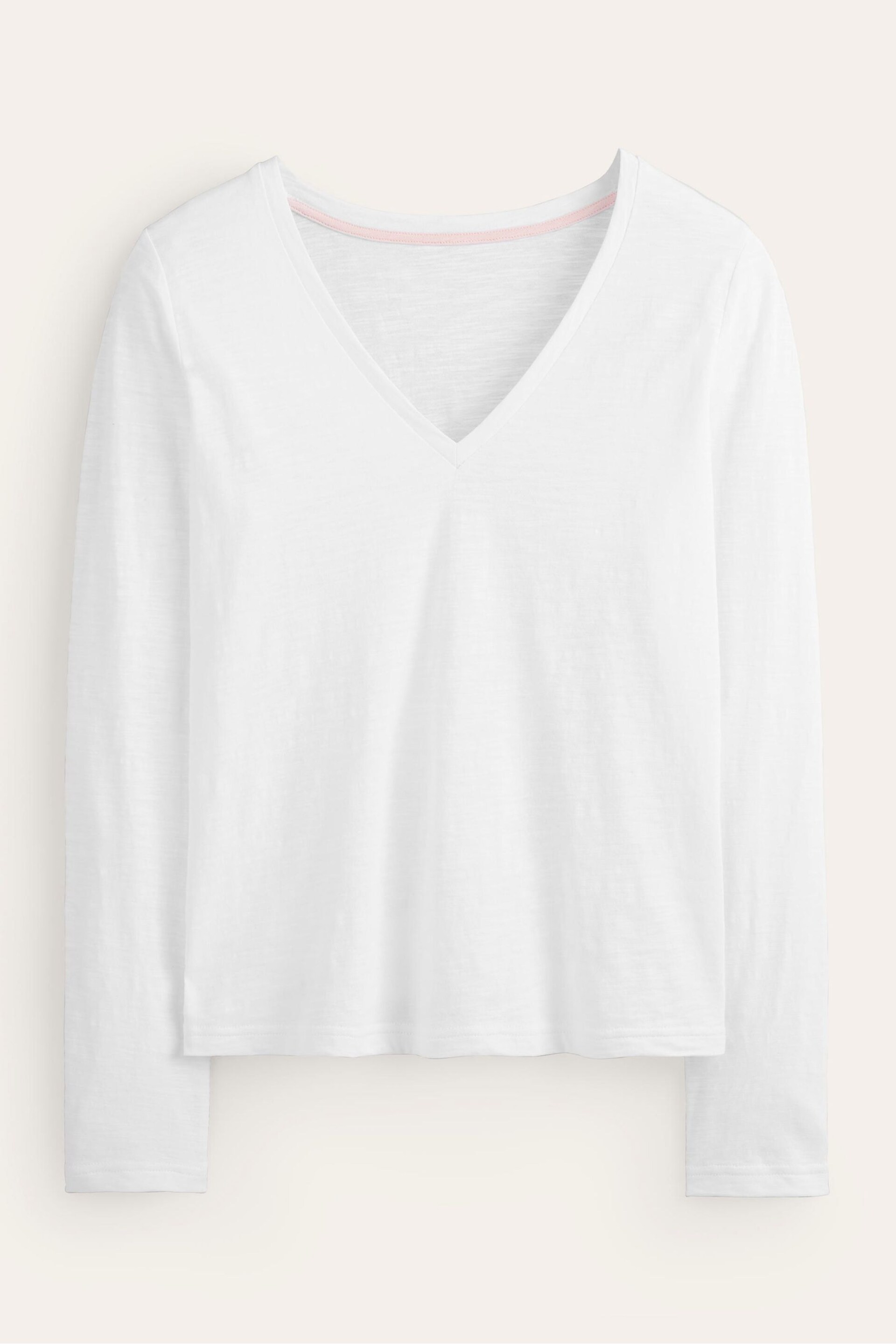 Boden White Cotton V-Neck Long Sleeve Top - Image 5 of 5