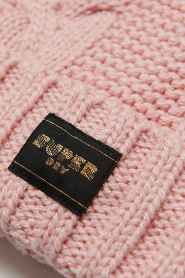 Superdry Pink Cable Knit Bobble hat