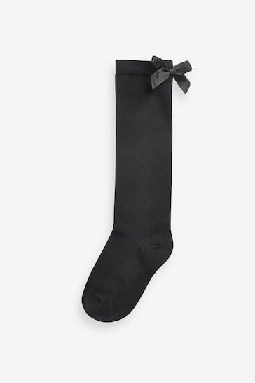 Black Cotton Rich Bow Knee High School Socks 2 Pack