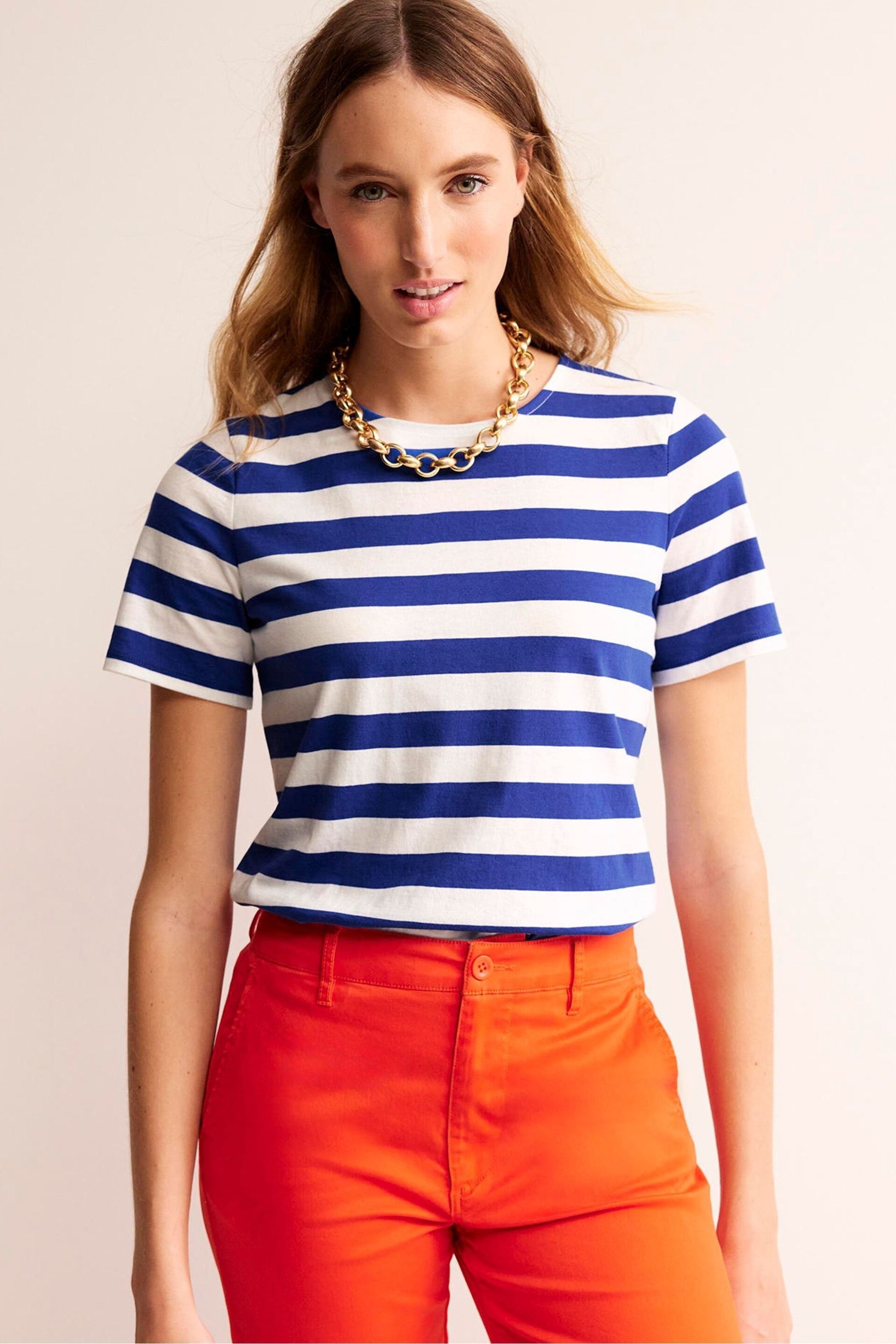 Boden Blue Bea Short Sleeve Breton T-Shirt - Image 1 of 5