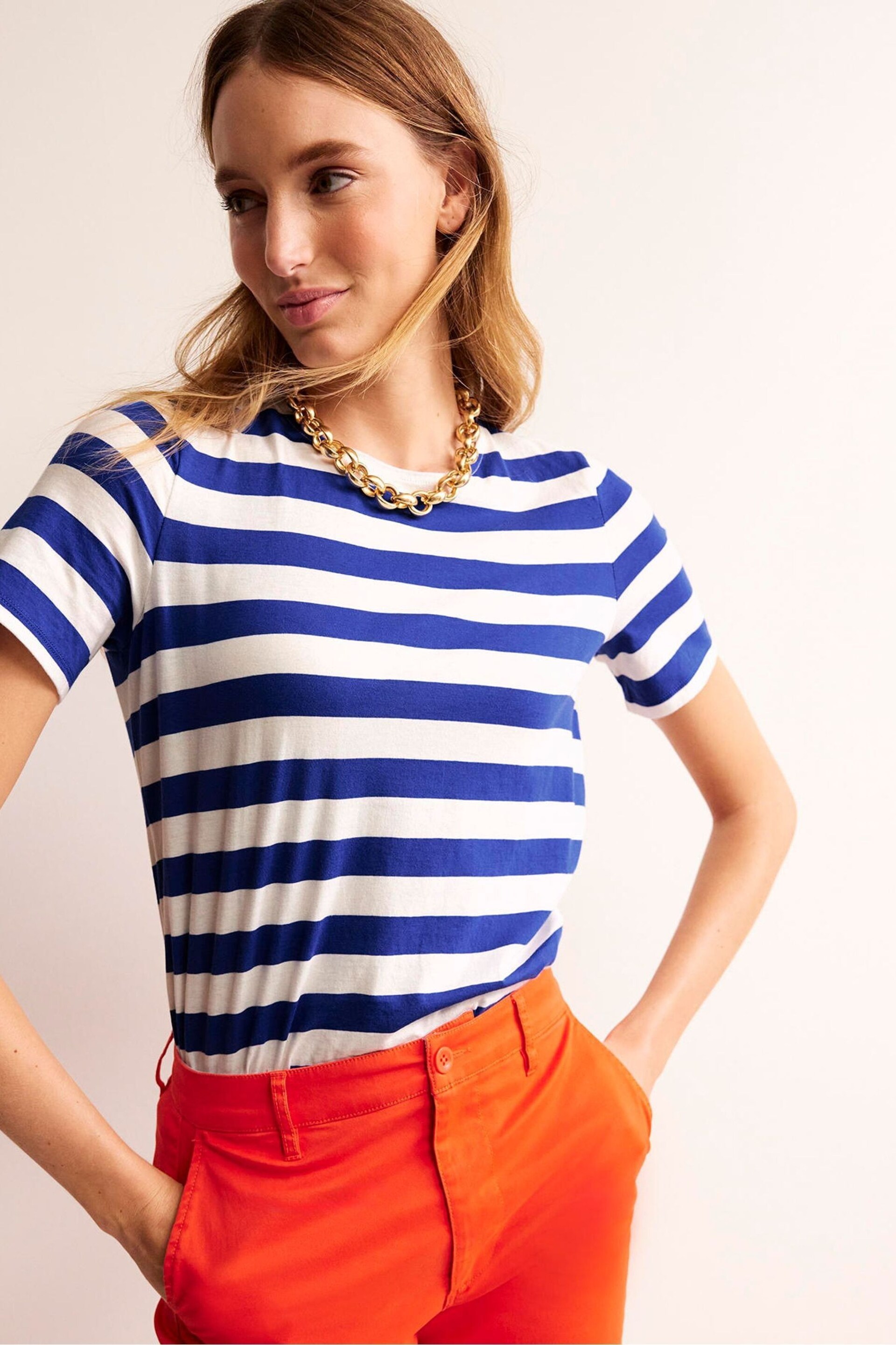 Boden Blue Bea Short Sleeve Breton T-Shirt - Image 3 of 5