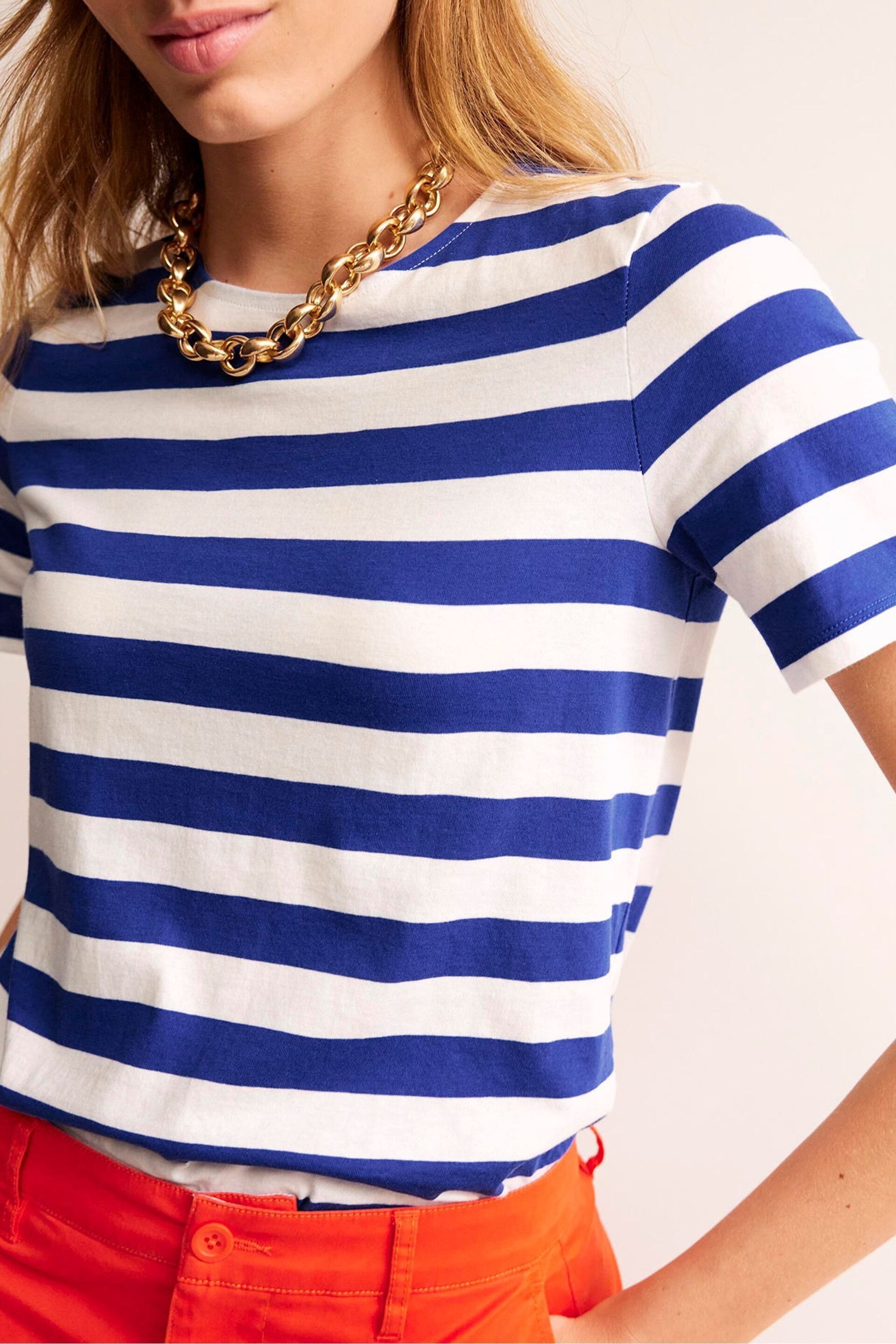 Boden Blue Bea Short Sleeve Breton T-Shirt - Image 4 of 5