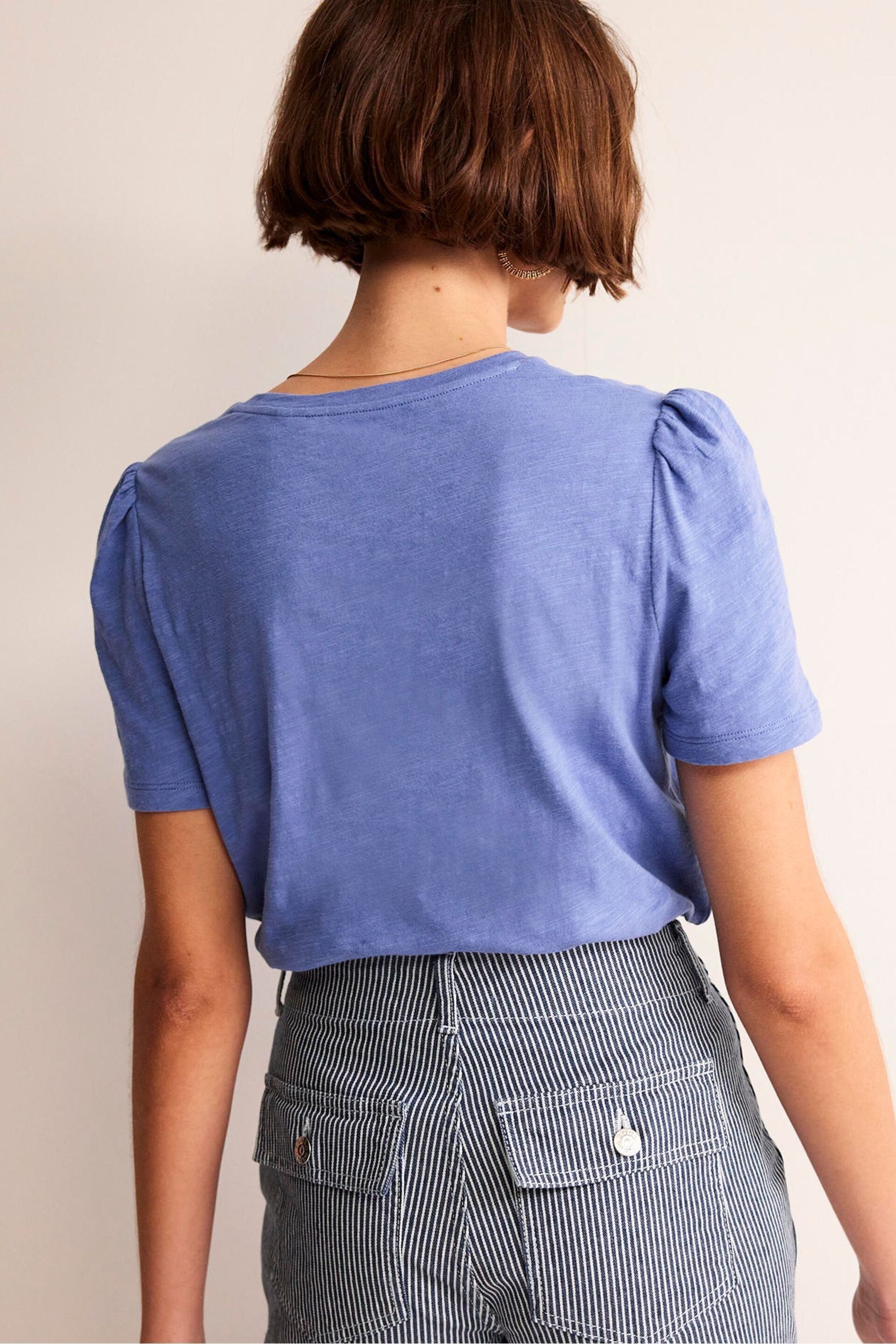 Boden Blue Cotton Puff Sleeve T-Shirt - Image 2 of 5