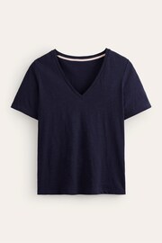 Boden Navy Blue Regular V-Neck Slub T-Shirt - Image 5 of 5