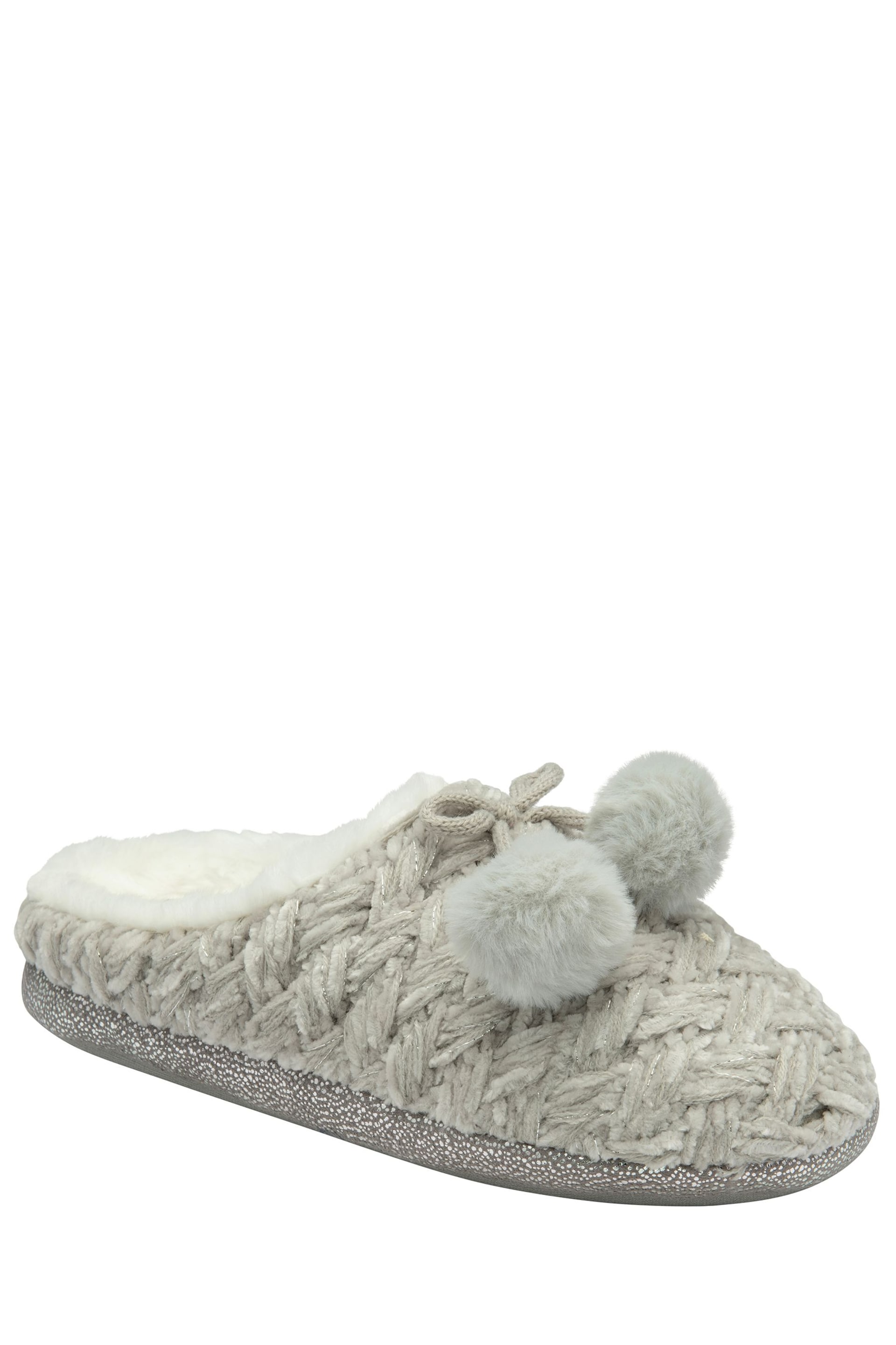 Dunlop Grey Ladies Knitted Closed Toe Mule Slippers - Image 1 of 4