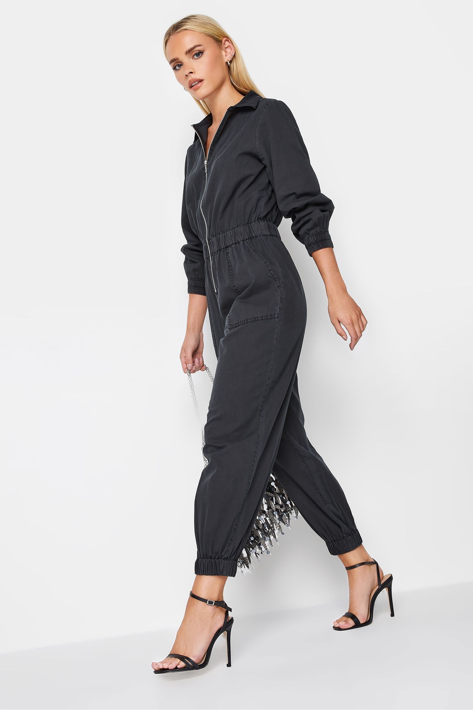 Buy PixieGirl Petite Black Zip Front 100 Cotton Long Sleeve Jumpsuit from the Next UK online shop