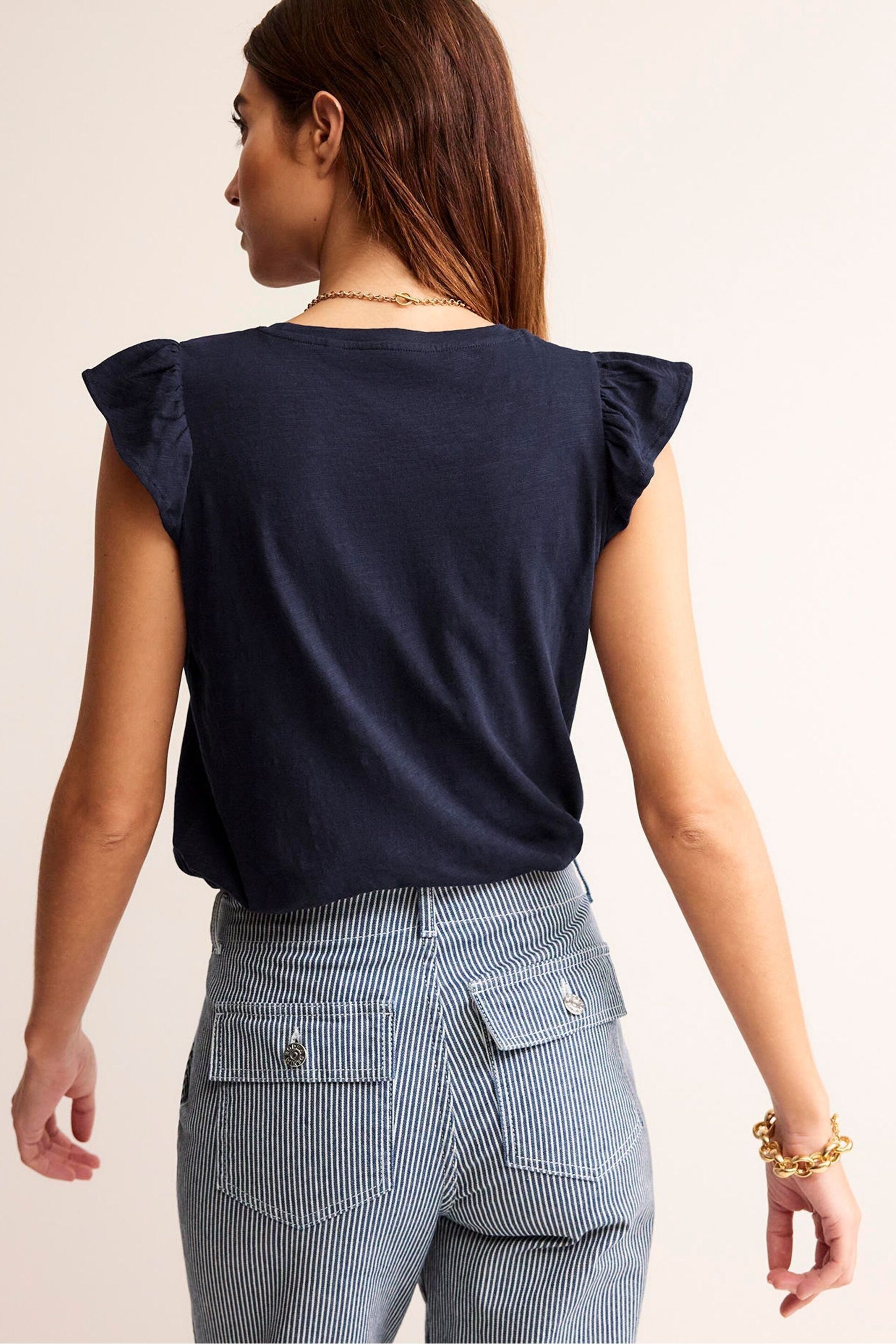 Boden Blue Cotton Flutter Top - Image 2 of 5