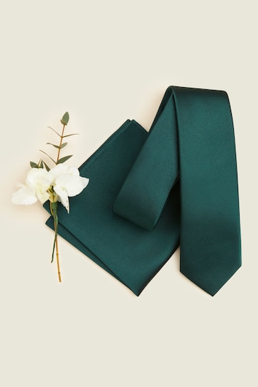Forest Green Slim Silk Wedding Tie And Pocket Square Set