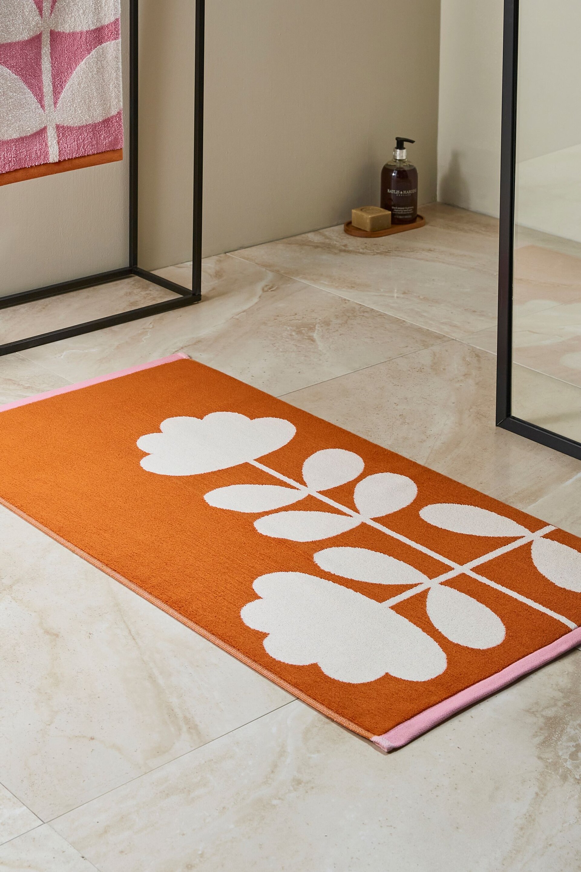 Orla Kiely Pink Cut Stem Bath Mat - Image 1 of 2