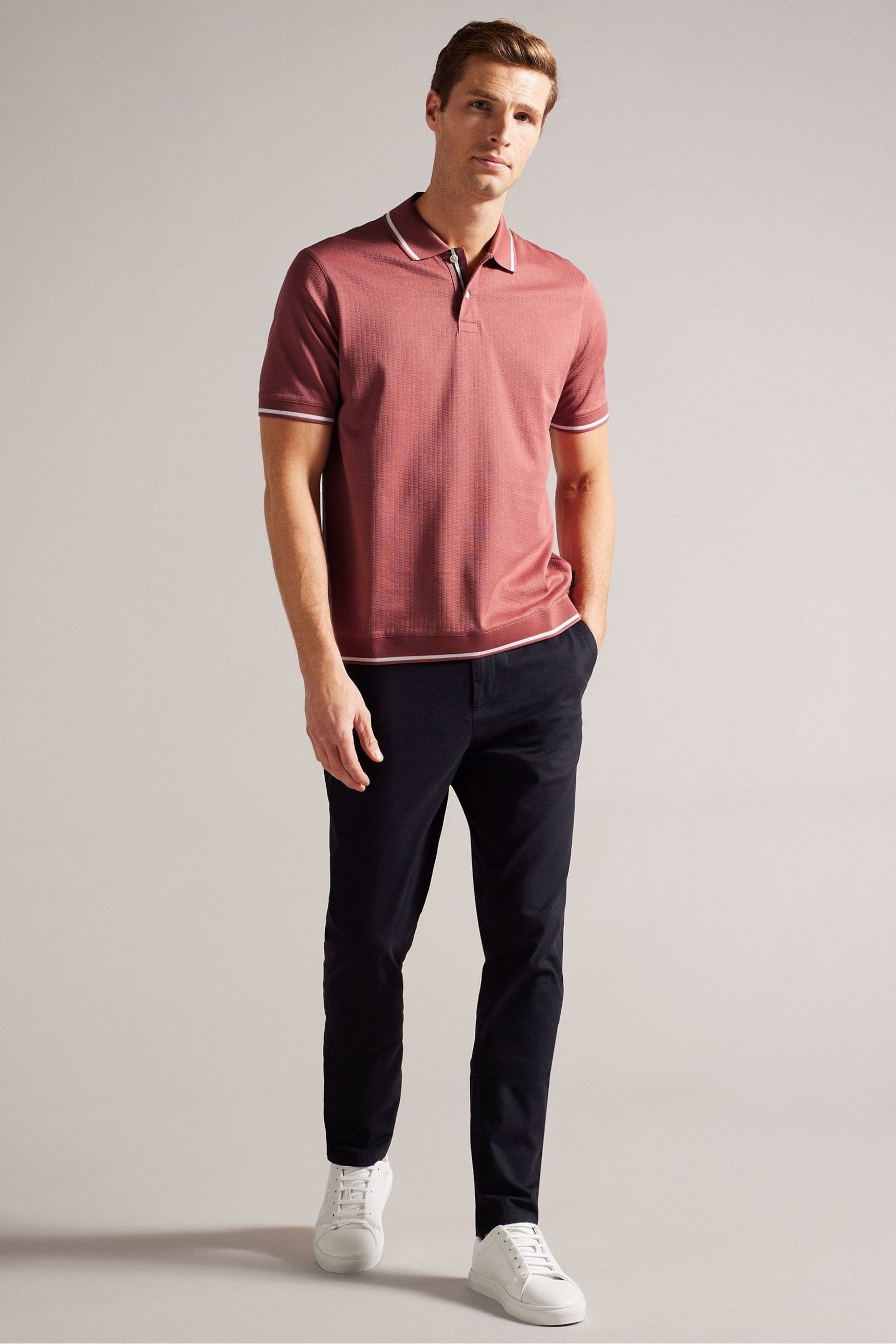 Ted Baker Pink Regular Erwen Short Sleeve Textured Polo Shirt - Image 3 of 6
