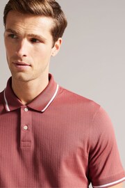 Ted Baker Pink Regular Erwen Short Sleeve Textured Polo Shirt - Image 4 of 7