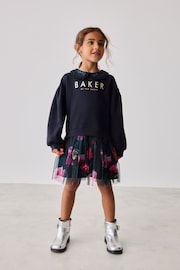 Baker by Ted Baker Navy Sequin Collar Ruffle Floral Sweat Dress - Image 1 of 8