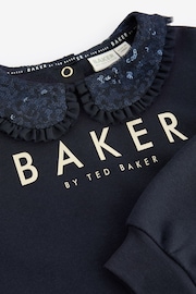 Baker by Ted Baker Navy Sequin Collar Ruffle Floral Sweat Dress - Image 7 of 8