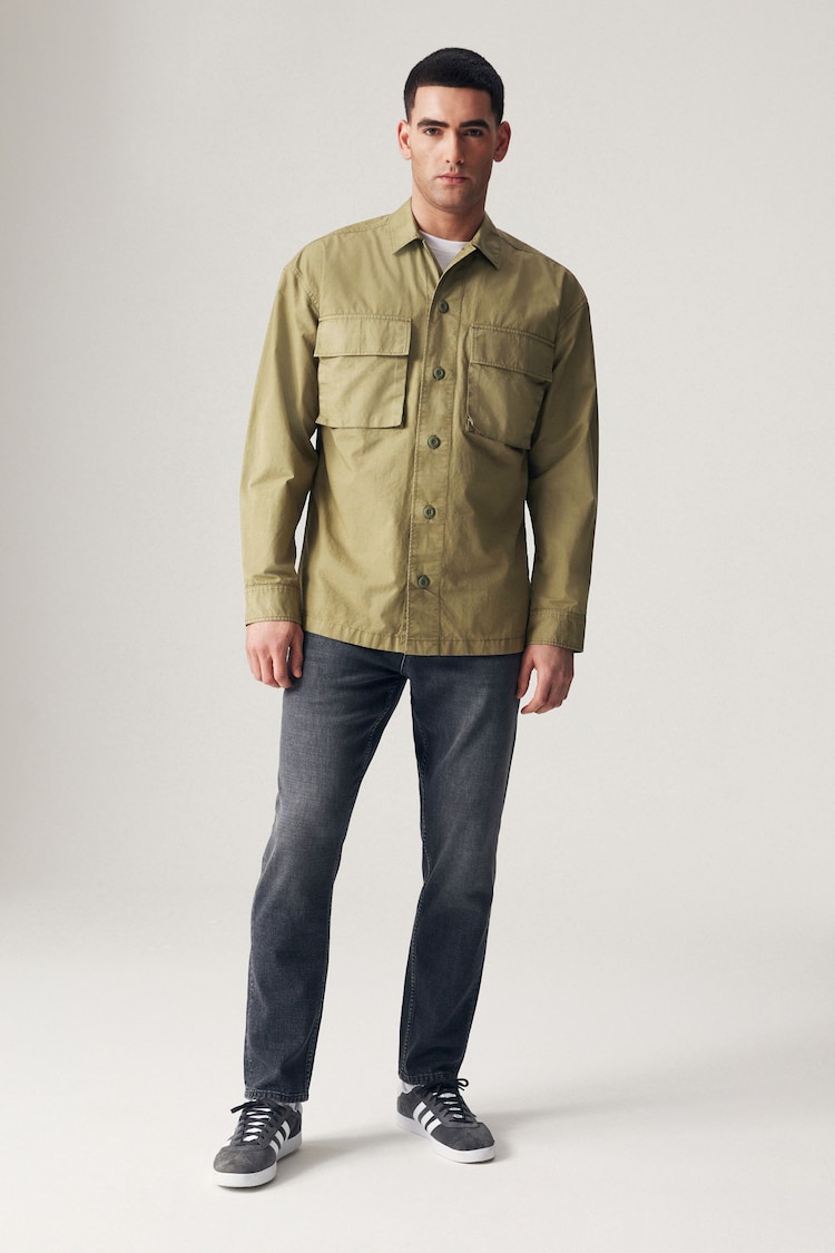 Khaki Green 100% Cotton Ripstop Twin Pocket Shacket Overshirt - Image 2 of 9