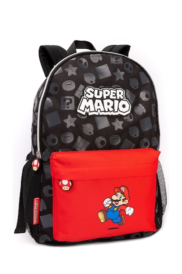 Vanilla Underground Black Nintendo Boys Logo, Mario Placement Print / Moulded Toad Zipper Detail Backpack