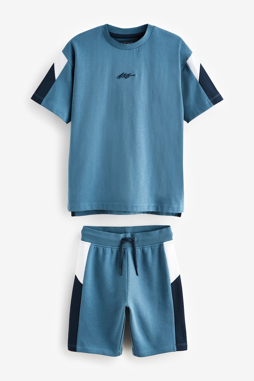 Blue Colourblock Shorts and T-Shirt Set (3-16yrs) - Image 1 of 4