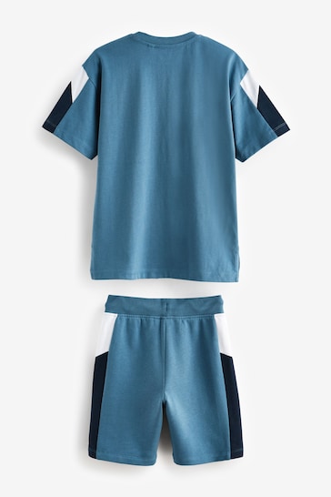 Blue Colourblock Shorts and T-Shirt Set (3-16yrs)