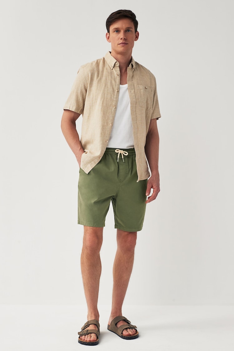 Khaki Green Washed Cotton Elasticated Waist Shorts - Image 2 of 8