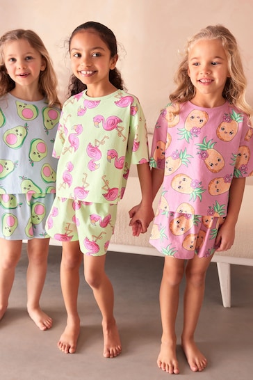 Pastel Flamingo/Avocado/Pineapple Short Pyjamas 3 Pack (9mths-16yrs)