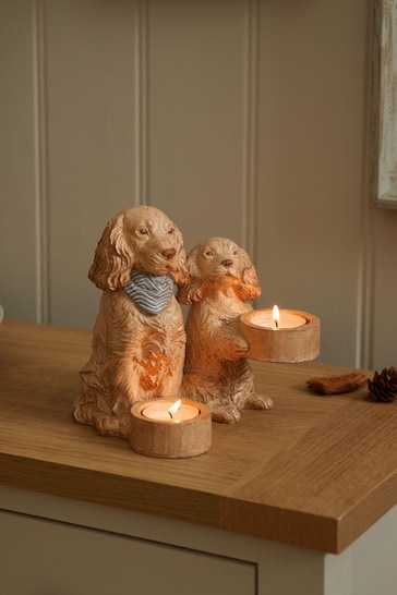 Set of 2 Natural Cooper the Spaniel and Friends Tealight Candle Holder