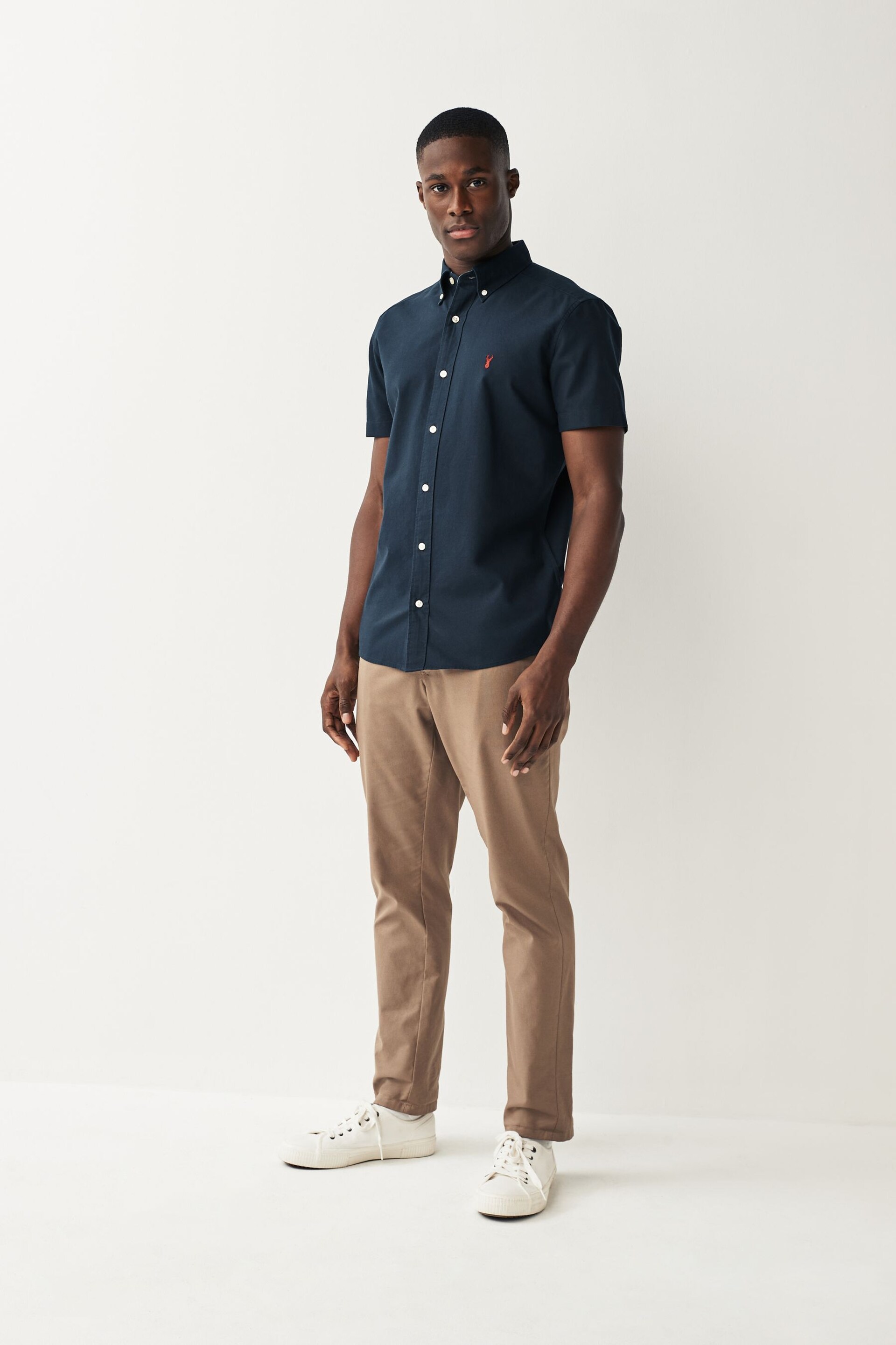 Navy Blue Slim Fit Short Sleeve Oxford Shirt - Image 2 of 6