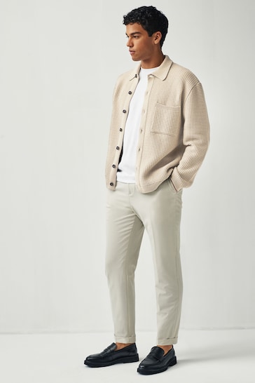 Neutral Textured Knitted Relaxed Shacket