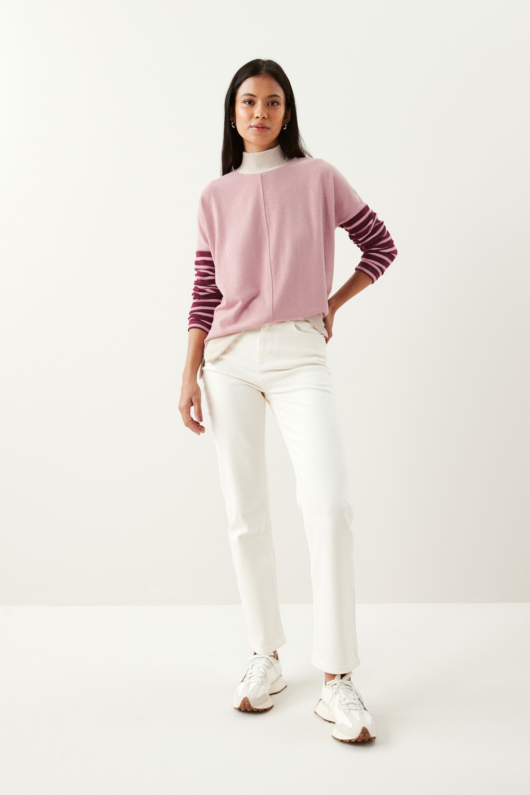 Buy Pink Stripe Cosy Lightweight Longline Jumper from Next Luxembourg