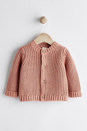 Rust Brown Brown Chunky Knitted Embroidered Baby Cardigan