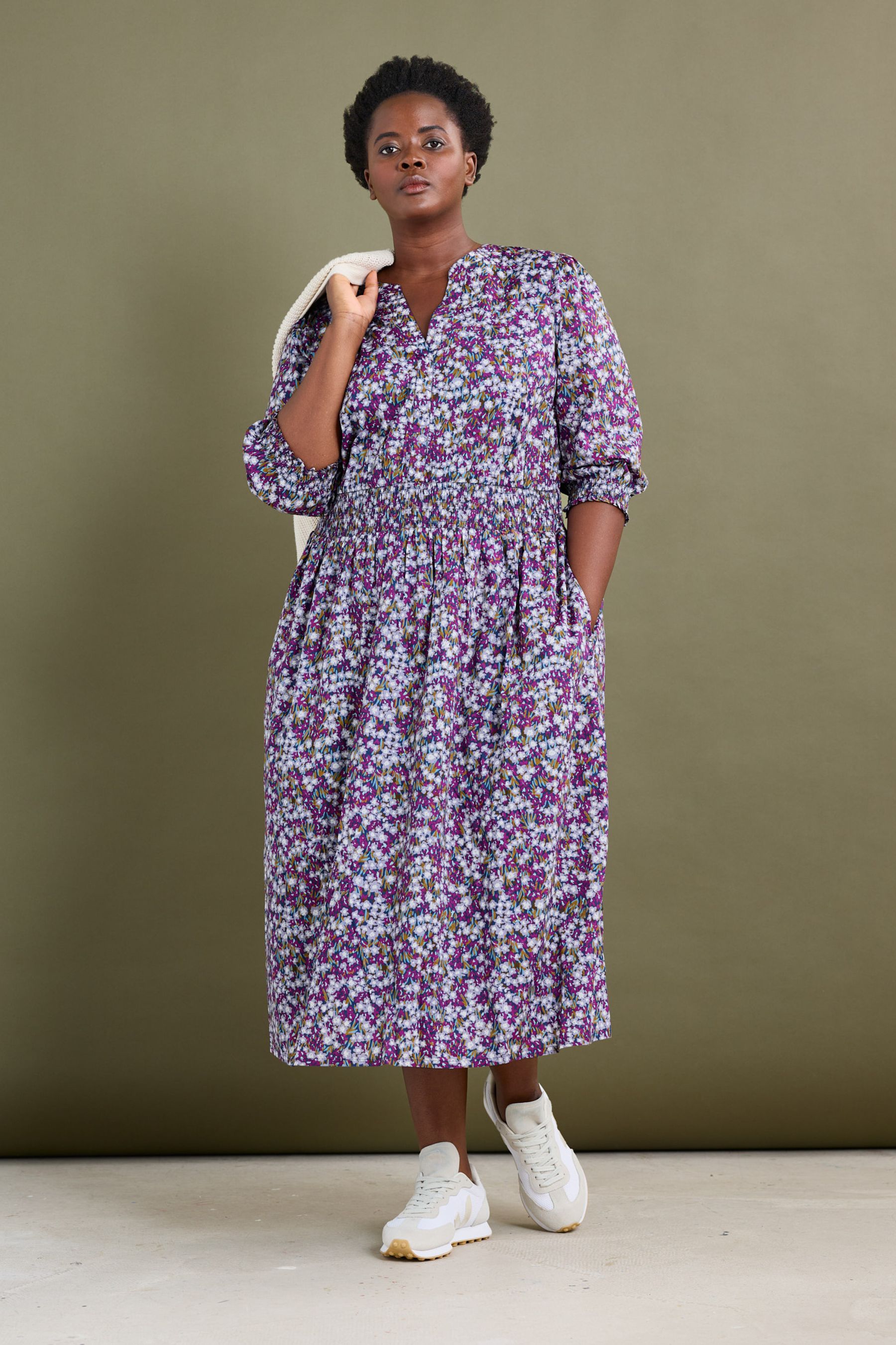 Buy Seasalt Cornwall Purple Fawn Organic Cotton Waisted Midi Dress from Next Luxembourg