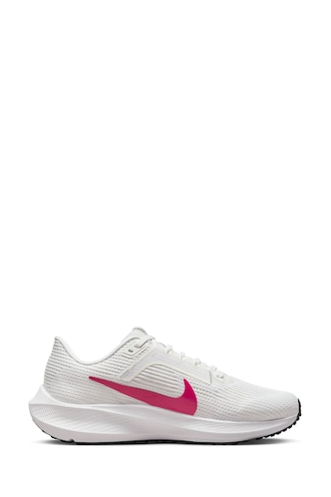 Nike White/Pink Air Zoom Pegasus 40 Road Running Trainers