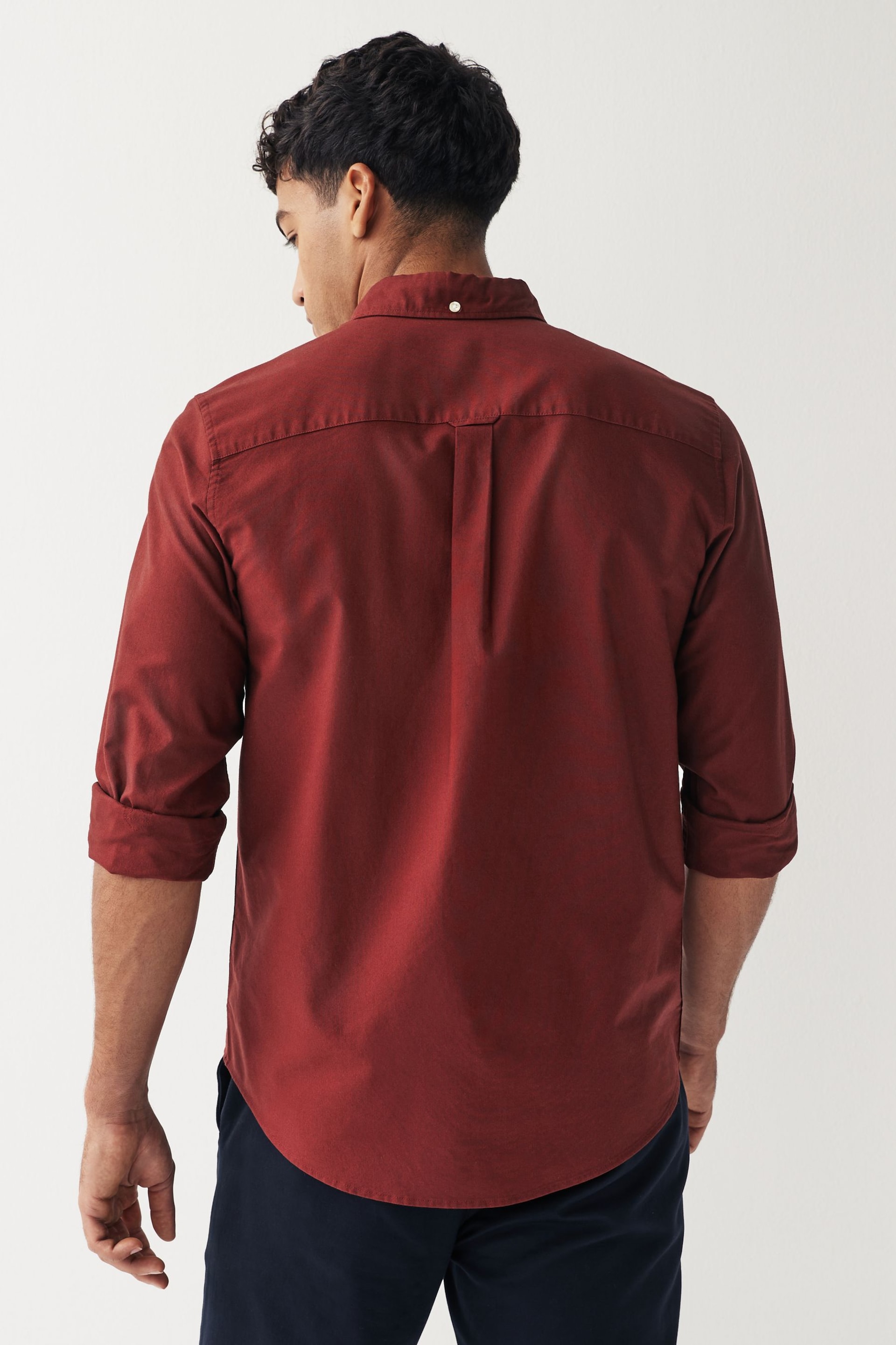 Burgundy Red Regular Fit Long Sleeve Oxford Shirt - Image 2 of 8