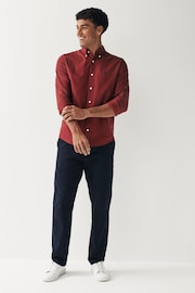 Burgundy Red Regular Fit Long Sleeve Oxford Shirt - Image 3 of 8