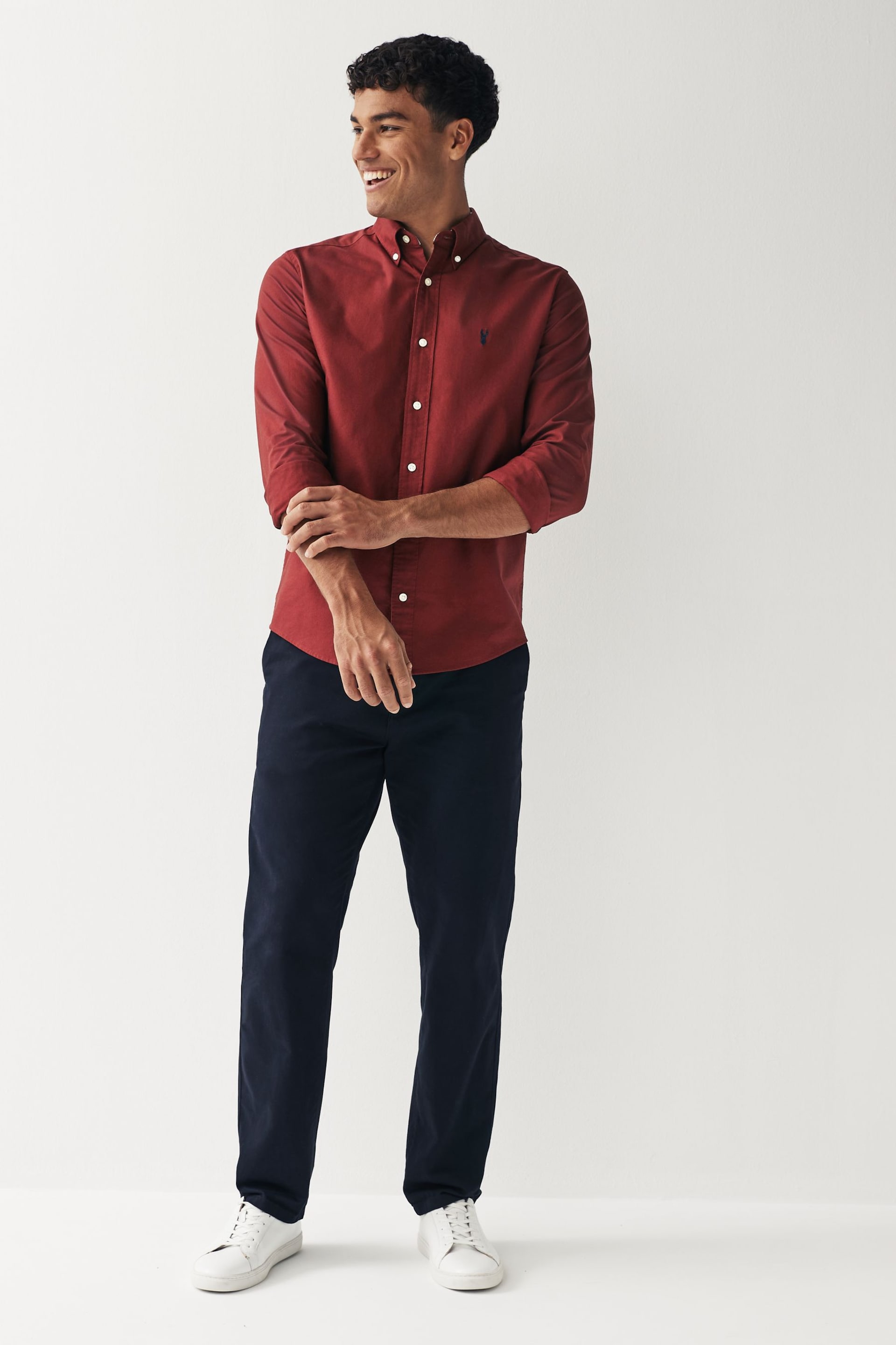 Burgundy Red Regular Fit Long Sleeve Oxford Shirt - Image 3 of 8