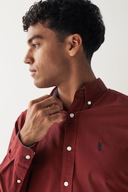 Burgundy Red Regular Fit Long Sleeve Oxford Shirt - Image 4 of 8