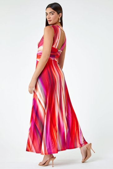 Roman Pink Ombre Buckle Stretch Maxi Dress