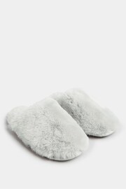 Yours Curve Grey Wide Fit Fluffy Mules Slippers - Image 3 of 5