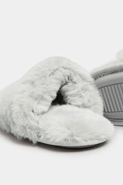 Yours Curve Grey Wide Fit Fluffy Mules Slippers - Image 5 of 5