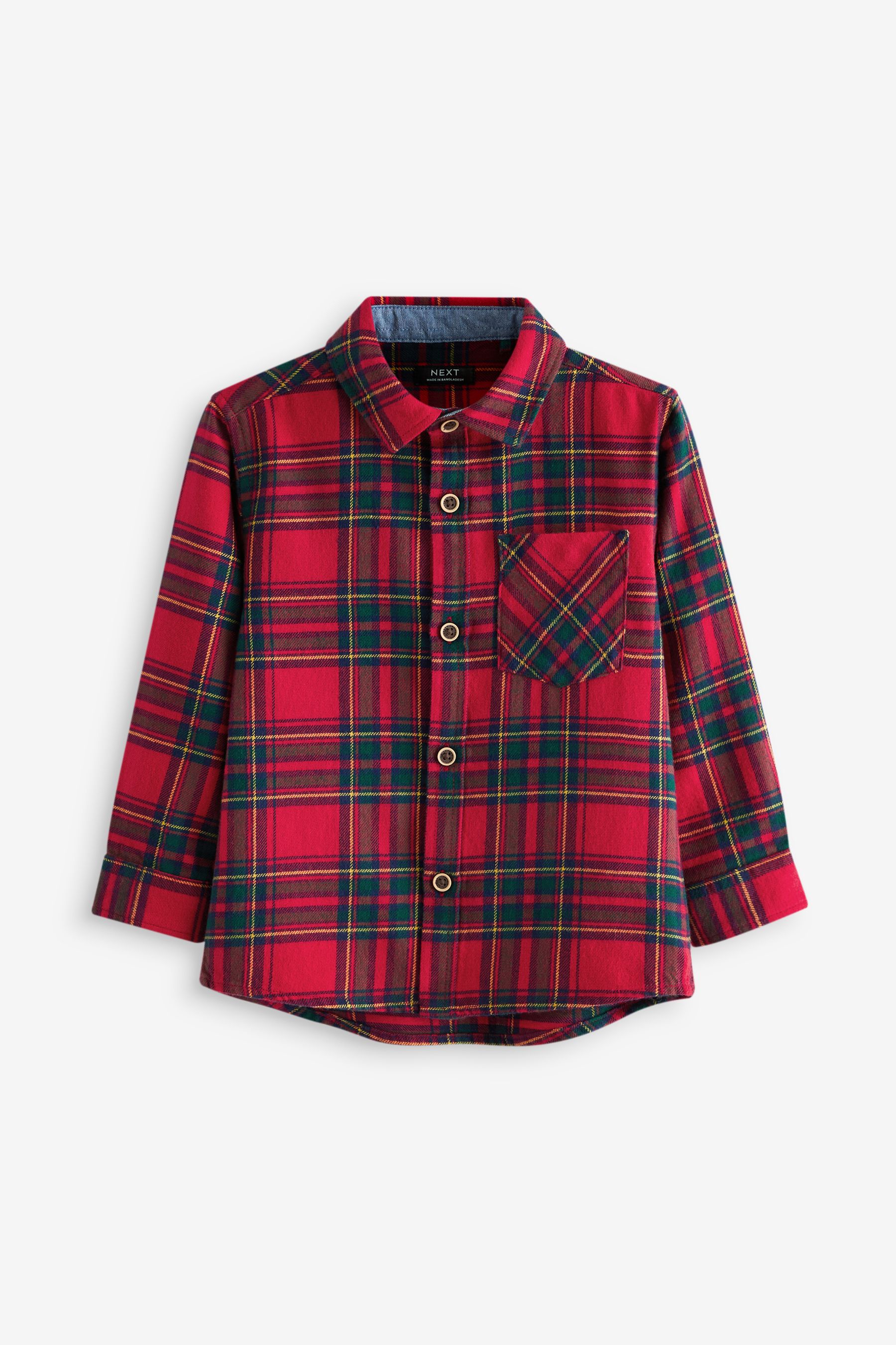 NEXT Red Tartan Plain Long Sleeve Check 100 Cotton Shirt 3mths 7yrs 69months Boys