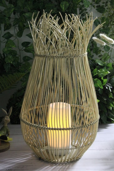 Callow Natural Rattan Effect Outdoor Solar Lantern with LED Candle