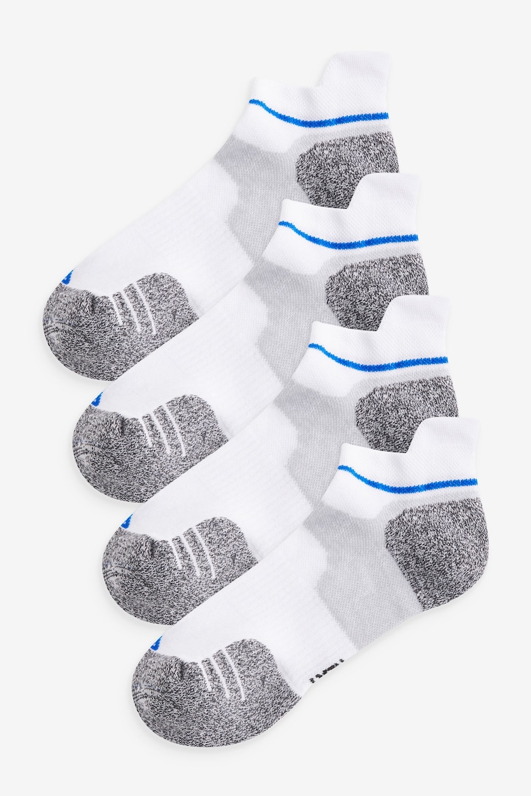 White/Blue 4 Pack Active Cushioned Sports Trainers Socks 4 Pack - Image 1 of 4