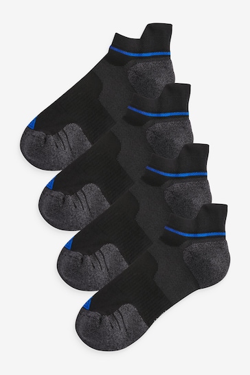 Black/Blue 4 Pack Active Cushioned Sports Trainers Socks 4 Pack