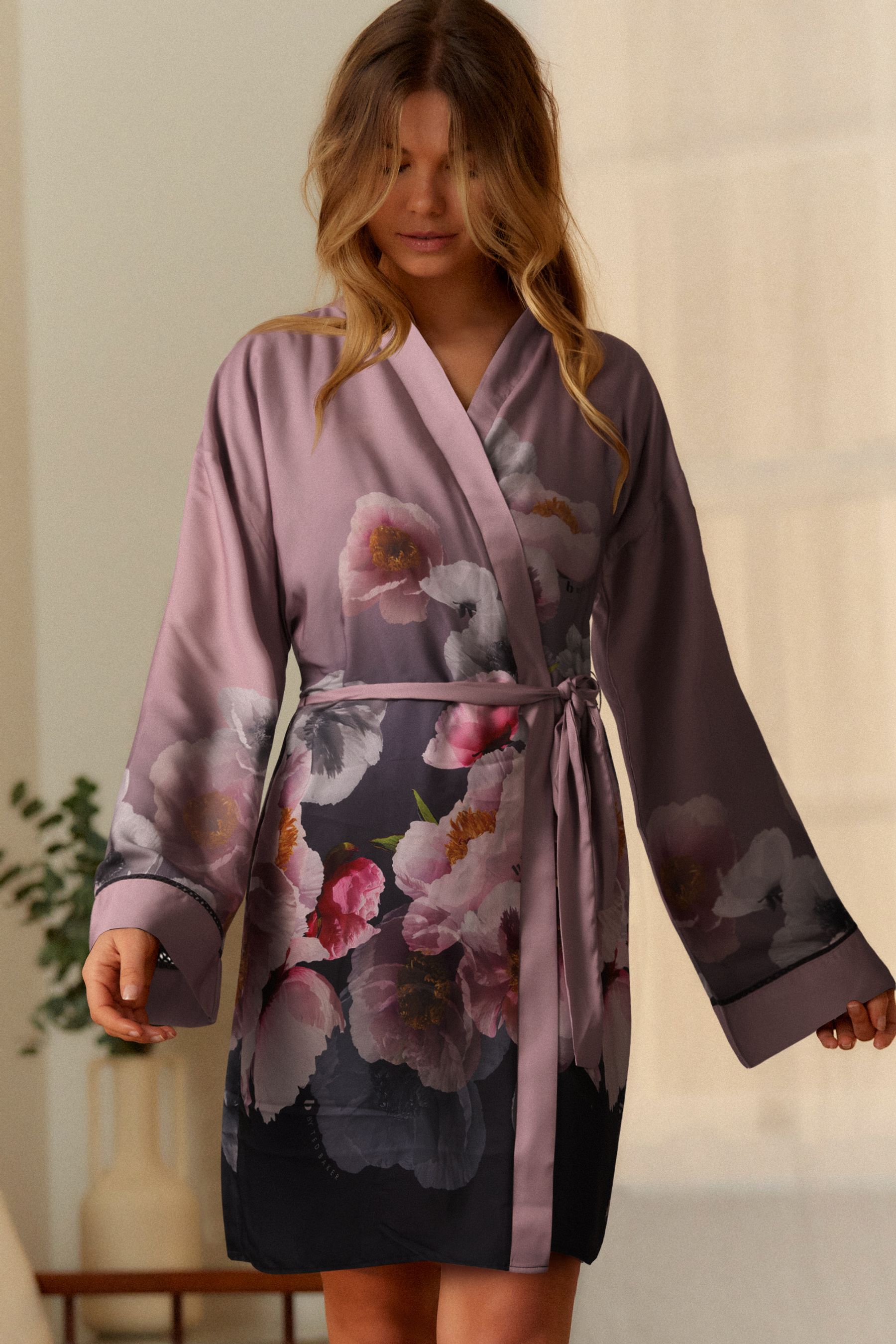 Buy B By Ted Baker Charcoal Floral Long Sleeve Robe from Next Oman